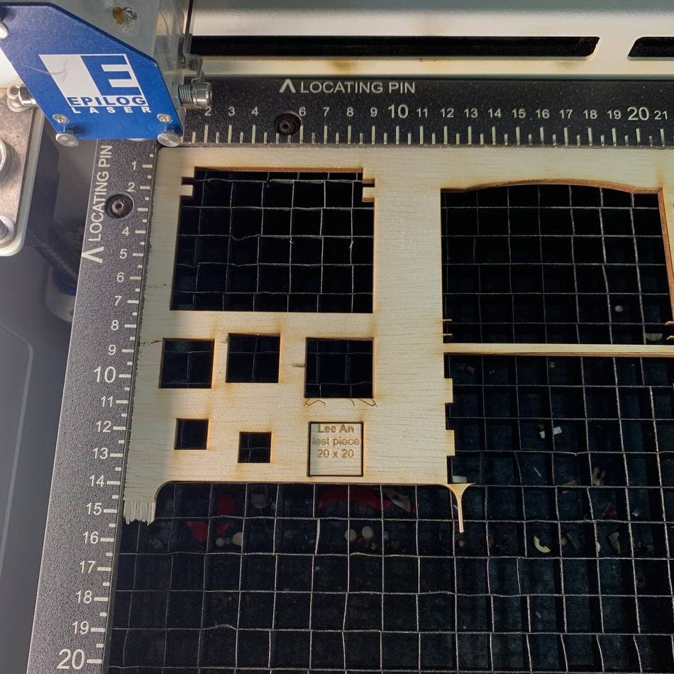 Test piece in laser cutter